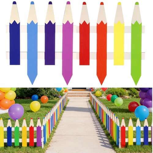 Maasechs 6 Pcs Crayon Wooden Garden Fence 15.7 H x 71 L Landscape Edging Border, Garden Border Panels Ornamental Fence for Home School Lawn Flower Beds Pathways Outdoor Decor(8 Color)