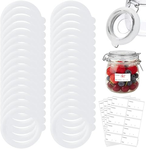 32Pcs Replacement Silicone Seals for Jar Seals, Replacement Silicone Sealing Gaskets Rings, Leakproof Sturdy Jar Airtight Seal Storage Ring for Mason Jars Clip Top (White)
