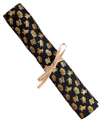 Nishijin-ori Rouleau de couteaux japonais : tissu fabriqué à la main, rangement de 5 à 6 couteaux ; motif quatre symboles japonais