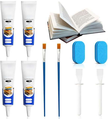 120ML Buchbinderleim, Bastelkleber Transparent Flüssig, Bastelleim Transparent mit 2 Pinseln,2 Spachtel und 2 Schwamm, Ideal für Decoupage und Bastelprojekte