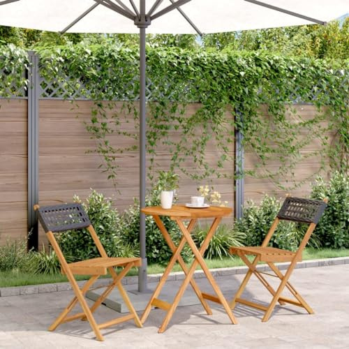 Ziaphsol 3-TLG. Bistro-Set Schwarz, Poly Rattan und Massivholz Akazie, klappbar, 60cm Tisch, für Garten, Balkon, Terrasse, Outdoor Möbel