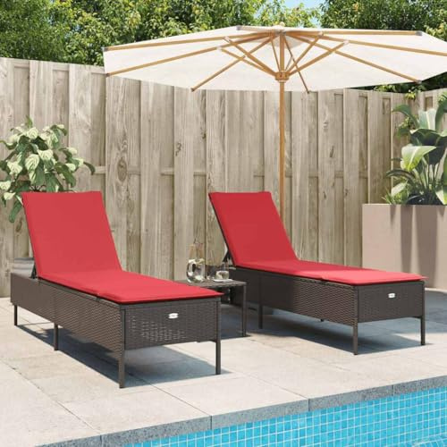 mtlskopl 3-Piece Sun Lounger Set, Brown Poly Rattan Outdoor Chaise with Adjustable Backrest, 8.5 x 30.7 x 15 in for Patio Garden Balcony