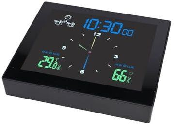 Homeponnew Thermomètre extérieur avec moniteur de température et d'humidité Horloge murale électronique silencieuse avec ventouse pour cuisine salle de bain Noir Blanc