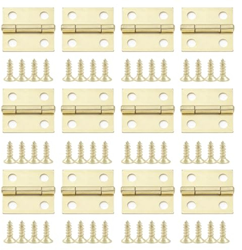 12 Pcs Small Hinges for Wooden Boxes,Durable Brass Hinges for Wood | Folding Door Hinge,Stainless Steel Gold Cabinet Hinge with Mounting Screws,for Wooden Box/Windows/Cabinet/Furniture