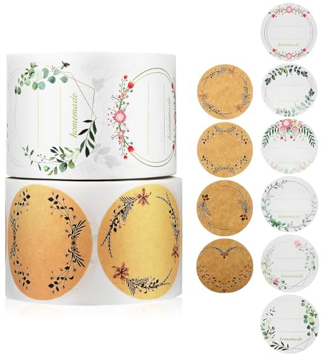 TOKIDNY Geschenkaufkleber 2 Rollen Selbstklebende Kraftpapier Aufkleber mit Pflanzengirlanden Motiv für Marmeladengläser Tüten und Umschläge Leicht Haftend Schön zum Verpacken