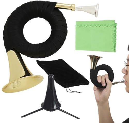 Mini-Waldhorn Kompaktes Blechblasinstrument | Kompaktes Waldhorn mit Ständer Geeignet für Outdoor-Veranstaltungen, Reisen, musikalische Aufführungen, Einsteiger und