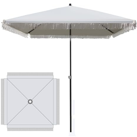Generico Ombrellone Quadrato 2,0m con Frange da Patio Ombrellone da Esterno Resistente Ai Raggi UV Parasole Portatile per Giardino Piscina Spiaggia con Borsa per Il Trasporto(Bianco)