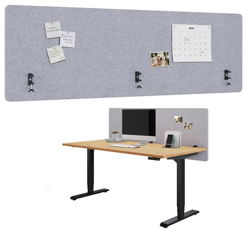 Ergotopia Focus Pure Akustik Trennwand Schreibtisch – effektiver Sichtschutz Büro – 180x60cm Tischtrennwand aus recyceltem PET – Schallschutz Schreibtisch & Tischaufsatz Büro mit Klemmmontage – Grau