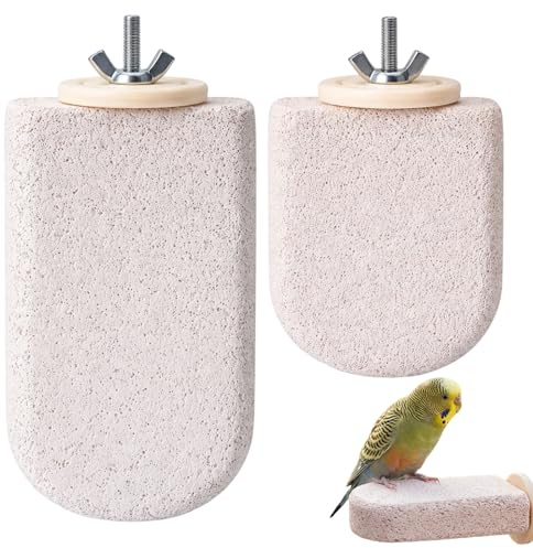 2 Stück Vogel Sitzstange aus Mineralstein, Vogelkäfig Zubehör aus Mineralstein, Natürliche Knabberstange, Eiscreme Design, Wellensittich Spielzeug für Schnabelpflege und Beschäftigung