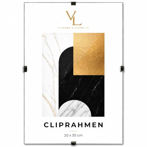 VELORA H&L Cliprahmen 20 x 30 cm - Rahmenloser Bilderrahmen aus Acrylglas für Fotos, Poster, Kunstwerke & Urkunden, horizontal oder vertikal