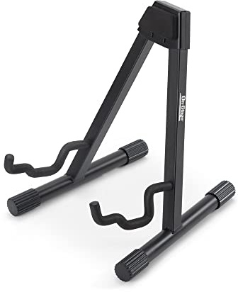 On-Stage GS7462B Professional A-Frame Guitar Stand (Holds Electric, Acoustic, and Bass Guitars, Small Amps, and Mixers, Stepped Yoke, Nonslip Padding, Rubber Feet, Folding, Portable, Storage, Display)