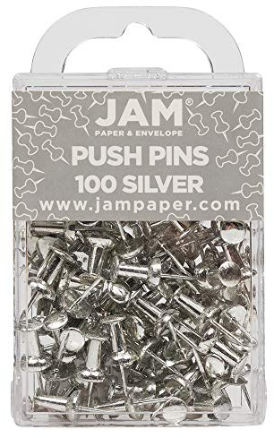 JAM PAPER Colorful Push Pins - Silver Pushpins - 100/Pack