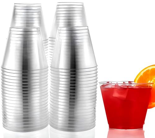 Hard Plastic Tumblers 9 oz. Party Cups/Old Fashioned Glass, 50 Count Drinking Glasses, Crystal Clear