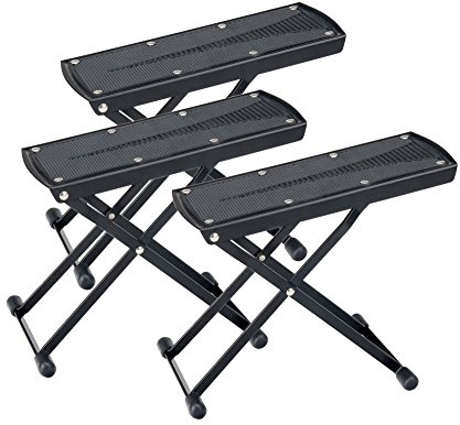 Rocktile Gitarrenfußbank schwarz 3x Set, Stabile Fußbank aus Metall | 6 einstellbare Höhen, Höhen der Auflagefläche von ca. 12 cm bis ca. 27 cm, Kompakt zusammenklappbar, 5 cm x 10 cm