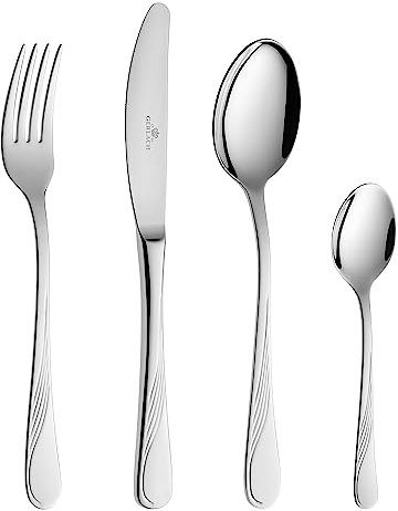 Gerlach Celestia Besteck-Set für 6 Personen Spülmaschinenfest Essbesteck Edelstahl Tafelbesteck Messer Gabel Löffel Teelöffel Kuchengabel Soßenlöffel Kuchenspachtel Gläzend Rostfrei 24 Stk