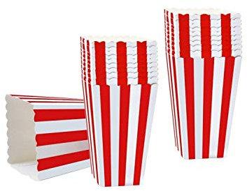 50PCS Popcorn Favor Boxes, Striped Paper Popcorn Boxes Cardboard Candy Container for Birthday Theater Themed Parties Movie Nights Carnivals, Red And White 3.3 X 5.6 Inches