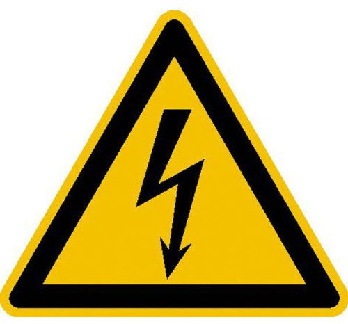Betriebsausstattung24 Warnschild Warnung vor elektrischer Spannung - PVC-Folie, selbstklebend - 500 Nutzen auf Rolle - 1,5 cm Seitenlänge - W012