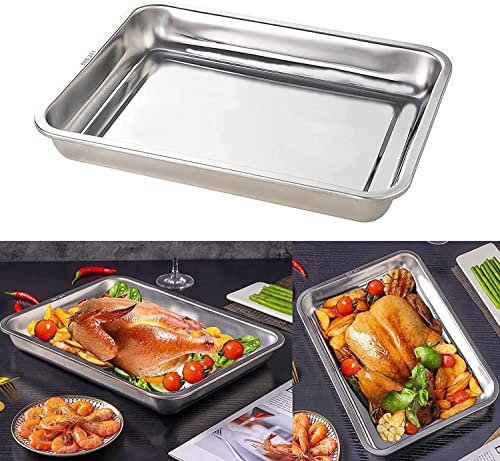Baking Tray Pan Large 40x30x4.8CM Stainless Steel 304 Tray Baking Pan Deep Edge Roasting tin,Non Toxic & Heavy Duty & Easy Clean