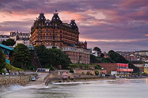 GHGXGJ 1000 piece jigsaw puzzle with famous UK sights as a backdrop,suitable for adults and children,England Scarborough North Yorkshire Sea Coast Houses Cities52*38cm