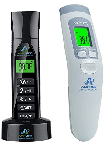 Amplim Color-Coded Display Premium Bundle Non-Contact Touchless Infrared Digital Forehead Thermometer