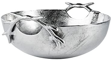 MichaelNoll Schale Geweih Dekoteller Deko Aluminium Silber - Moderne Dekoschale aus Metall - Tischdeko Hochzeit, Weihnachten, Weihnachtsdeko - Dekoration für Wohnzimmer, Esszimmer oder Küche - 36 cm
