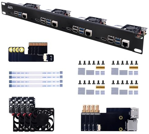 Waveshare 1U Rack Kit for Raspberry Pi 4B with 19″ Rackmount Supports up to 4 Units