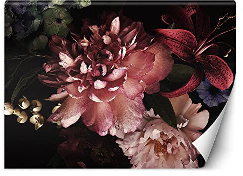 Feeby Fototapete XXL Pfingstrosen Lilien Blumen 400x280 cm Rosa Vliestapete Moderne Design Wandtapete Küche Flur Wohnzimmer Büro Badezimmer Kinderzimmer Abstraktion Blumenstrauß Natur