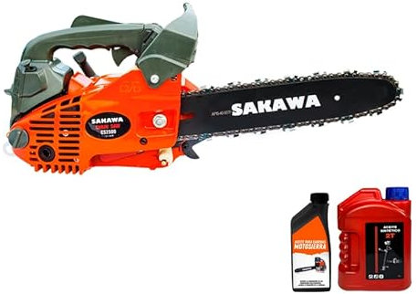 SAKAWA Motosega Scoppio Spada 12 + Olio Lubrificante per Catena + Olio 1L