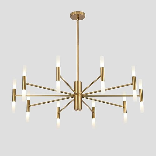KCO 20-Flammiger Kronleuchter Gold G4, Ø100cm Höhenverstellbar mit Verlängerungsstangen, Modern Deckenleuchte für Große Räume