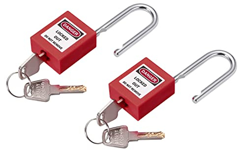 M METERXITY 2 Pezzi Lucchetti Di Sicurezza Per Bloccaggio - Per Interno e Esterno, Chiavi Diverse E Archetto In Acciaio, Adatti Per Sistemi Elettrici/Idraulici/Pneumatici (38mm, Nero)