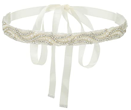 IYOU Frauen Perle Brautgürtel Strass Schärpe Hochzeit Gürtel Prom Party Kleid Gürtel mit rosa Schleife für Bräute und Brautjungfern