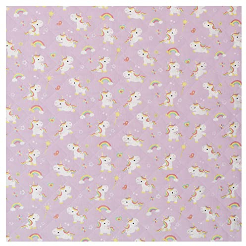 Kleiderstoff Regenbogen-Einhorn Baumwoll-Steppstoff für Kinder Doubleface mit Polyester-Füllung wattiert Meterware 138 x 50 cm