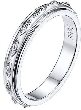 Silvora Stapelbarer Damen Spinner Ring 925 Silber Fidget Fingerring 3.5mm breit Böser Blick Anti-Angst Drehring Roller Ringe zum Stressabbauen Ringgröße 64.6（20.75） für Geburstag Valentistag