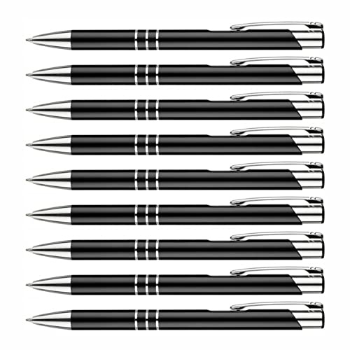 creativgravur - Metall Kugelschreiber - hochwertige Kugelschreiber - Premium Kulli für weiches und elegantes Schreiben - Druckkugelschreiber mit blauer Mine, Menge:10 Stück, Farbe:Schwarz