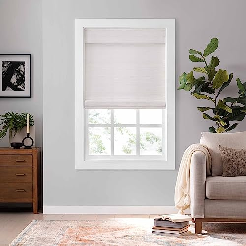 Eclipse Bamboo Roman Shades for Windows (27 x 72), Semi-Privacy Light-Filtering Cordless Blinds for Bedroom, Living Room, or Office, Safe for Kids & Pets, Easy Mounting Interior Blinds, White