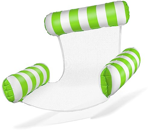 Balinco Luftmatratze Pool, Aufblasbarer Sessel, Wasserstuhl mit Rückenlehne und Armlehnen, Schwimmsitz, Poolsitz, Sonnenstuhl, Wasser Relaxstuhl (Grün/Weiß)