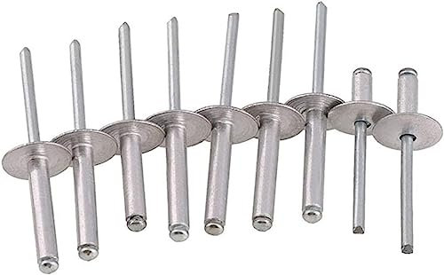 Nietmuttern, Befestigungselemente, Muttern, Nieten, große offene Aluminium-Blindnieten, Zugkappennieten, Flachkopf-Flachkopfnieten, robust und langlebig (Anzahl der Teile: 20 Stück, Schaftlänge: weiß
