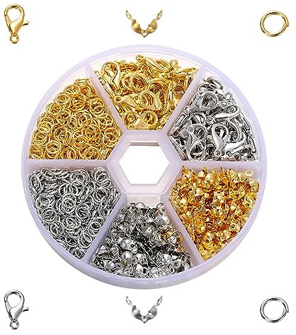 460 Piezas Kit de Clip de Joyería, Cierres para Pulseras Kit con Cierre de Mosquetón, Anillos Abiertos, Puntas de Perlas, Ganchos de Pulsera, para Tus Collares, Pulseras, Manualidades (Oro y Plata)