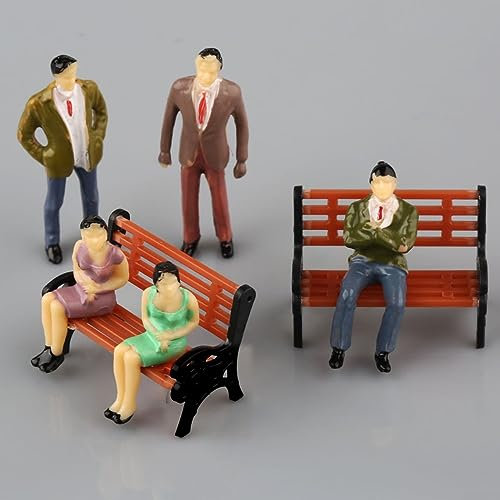 Lot de 50 figurines de passagers assis debout + 6 bancs de train à l'échelle 1:50 pour trains miniatures