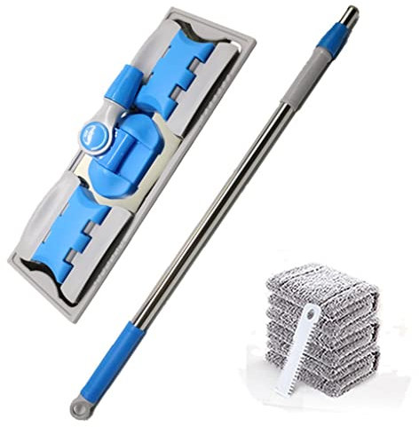 OUZBEM Limpieza sin esfuerzo con la fregona plana doméstica: combo de fregona de piso, cubo y escoba para una limpieza giratoria sin polvo y absorción de aceite, visión de estilo blanco