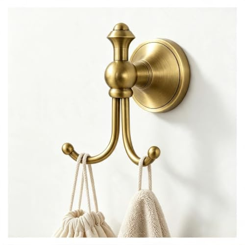 NSCMQSL Handtuchhaken im Vintage-Stil, Wandmontage, antikes Messing, Badezimmer, Bademantel, Kleiderhaken mit gebürsteten Doppelhaken (Hornhaken)