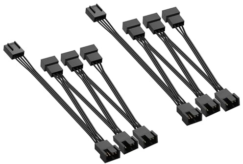 GINTOOYUN 2 Pcs 4 Pin/3 Pin PWM Chassis Fan Splitter Kabel 4 Pin/3 Pin 1 Buchse zu 6 Stecker PC Kühlleistung Splitter Verlängerungskabel für Chassis Lüfter, CPU Lüfter etc(1 bis 6)