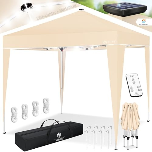 KESSER® Pavillon Pliable 3x3m avec éclairage LED | Pop-Up Réglable en Hauteur Stable Etanche Résistant à l'hiver | Protection UV 50+ INCL. télécommande & Sac - Beige