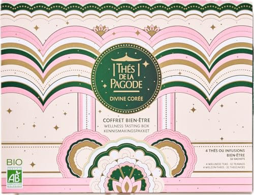 Thés de la Pagode - Coffret de Thés Bien Etre Divine Corée - 3 Thés Bio + 1 Infusion Bio - Édition Limitée, Idée Cadeau Noël - 32 Sachets