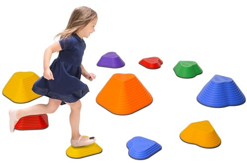 AIYAPLAY Kids Stepping Stones, 6 Piece Balance Stepping Stones for Kids, Heart-Shaped Non-Slip Stackable River Stones, Sensory Toy for Balance and Motor Skills, Indoor Outdoor Obstacle Courses