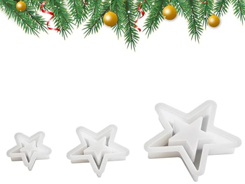 3 Stück Silikonformen Gießformen Weihnachten,Weihnachten Giessformen Silikon,Sterne Giessformen Silikon Gipsformen zum Gießen, DIY Weihnachten Handwerk (star-medium)