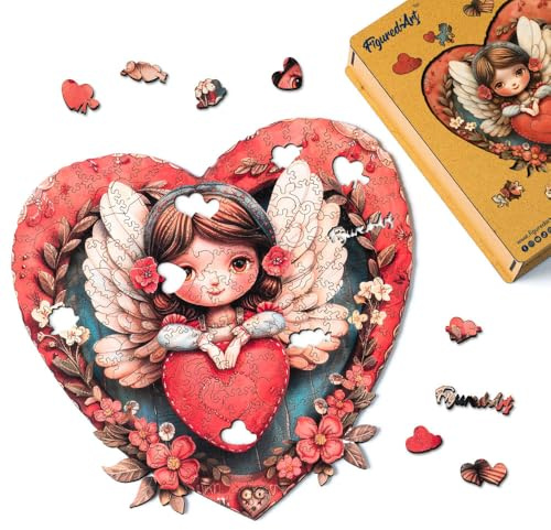 Figured'Art Puzzle in Legno per Adulti e Bambini, 200 Pezzi - Angelo Custode - Design Originale 28,5x28,3 cm Forme Uniche, Confezione Premium in Legno, Idea regalo