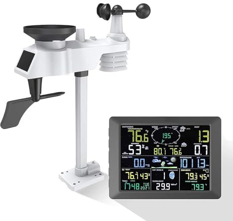 Professional WiFi Weather Station, Internet Weather Station with Outdoor Sensor, Rain Gauge, Weather Forecast, Wind Gauge