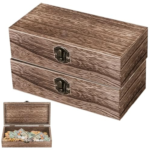PRITOK Natur Holzschachtel Holzbox mit Deckel 2 Stück Holzbox mit Deckel Braun Unlackierte Holztruhe Erinnerungsbox Bastel Geschenkbox für Malen Deko Holzkiste Aufbewahrungsbox, 20 x 10 x 6 cm