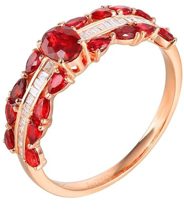 Tolldek 18K Au750 Rotgold Ring, Ewigkeit Hochzeitsband mit Rubin 1.02ct Ovalschliff, Freundschaftsringe mit Diamant 750 Gold Pärchen Ringe Echtschmuck, Gr.49 (15.6)